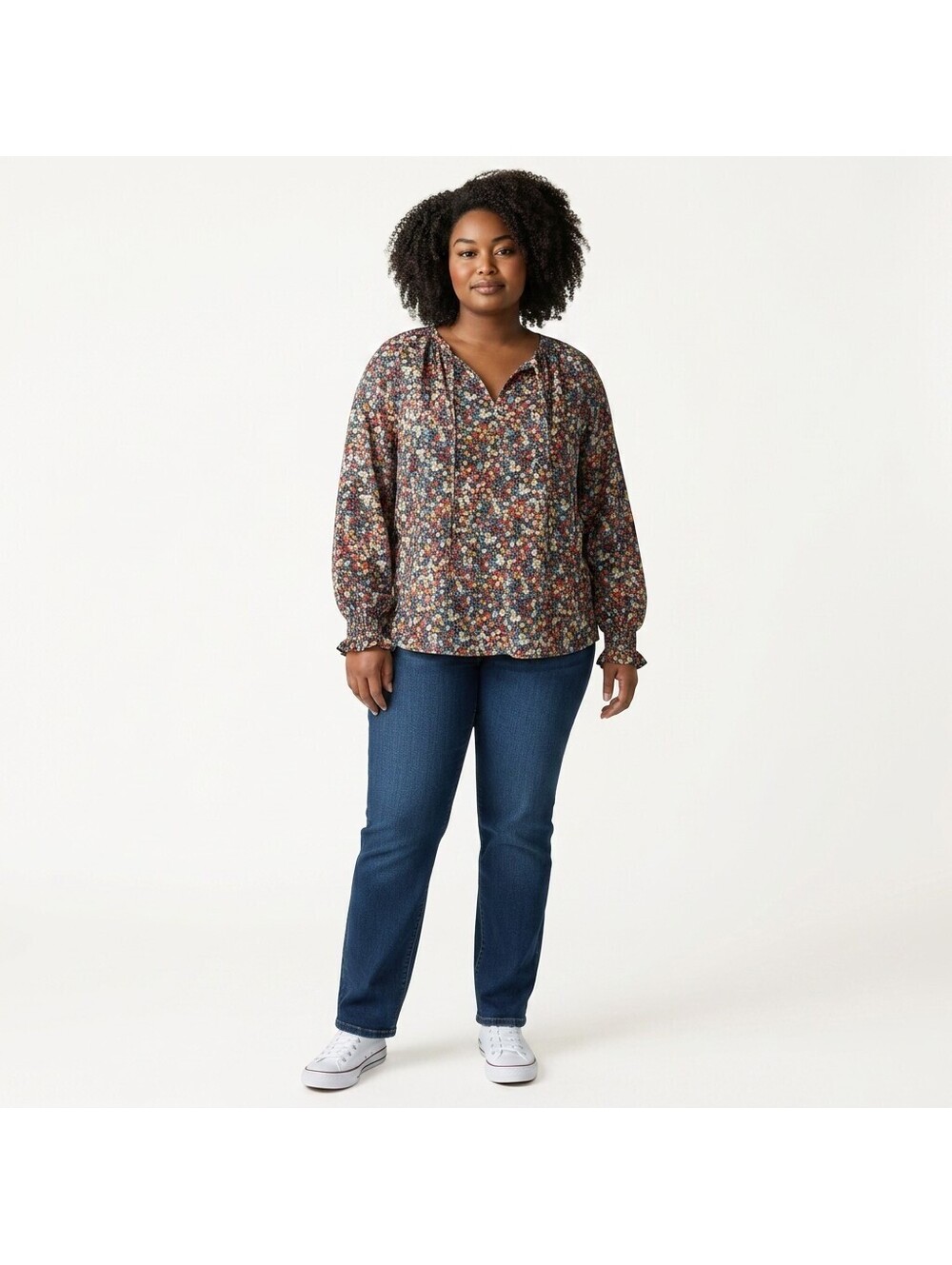 Zeagoo Blouse Women 2XL Black Floral V-Neck Tasseled Long Sleeve Casual Pullover